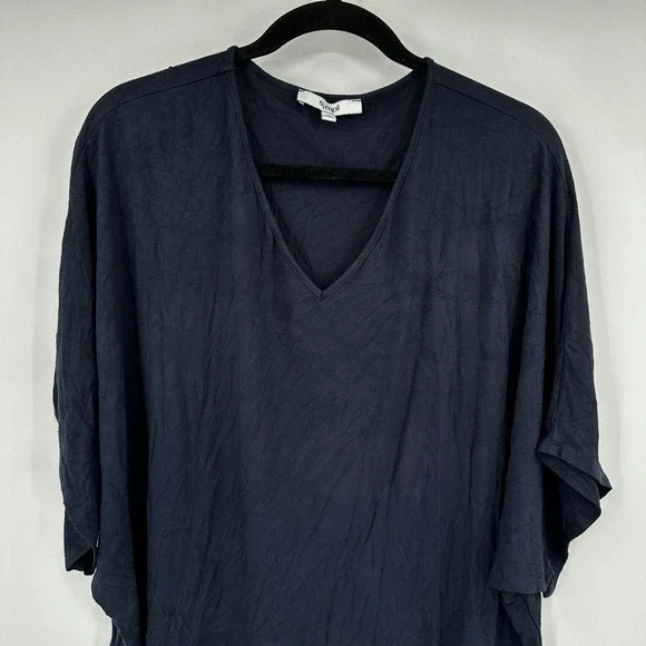 Sympli Womens Bamboo Knit V-Neck Dolman Sleeve Relaxed Top Navy Large Minimalist - Picture 2 of 9